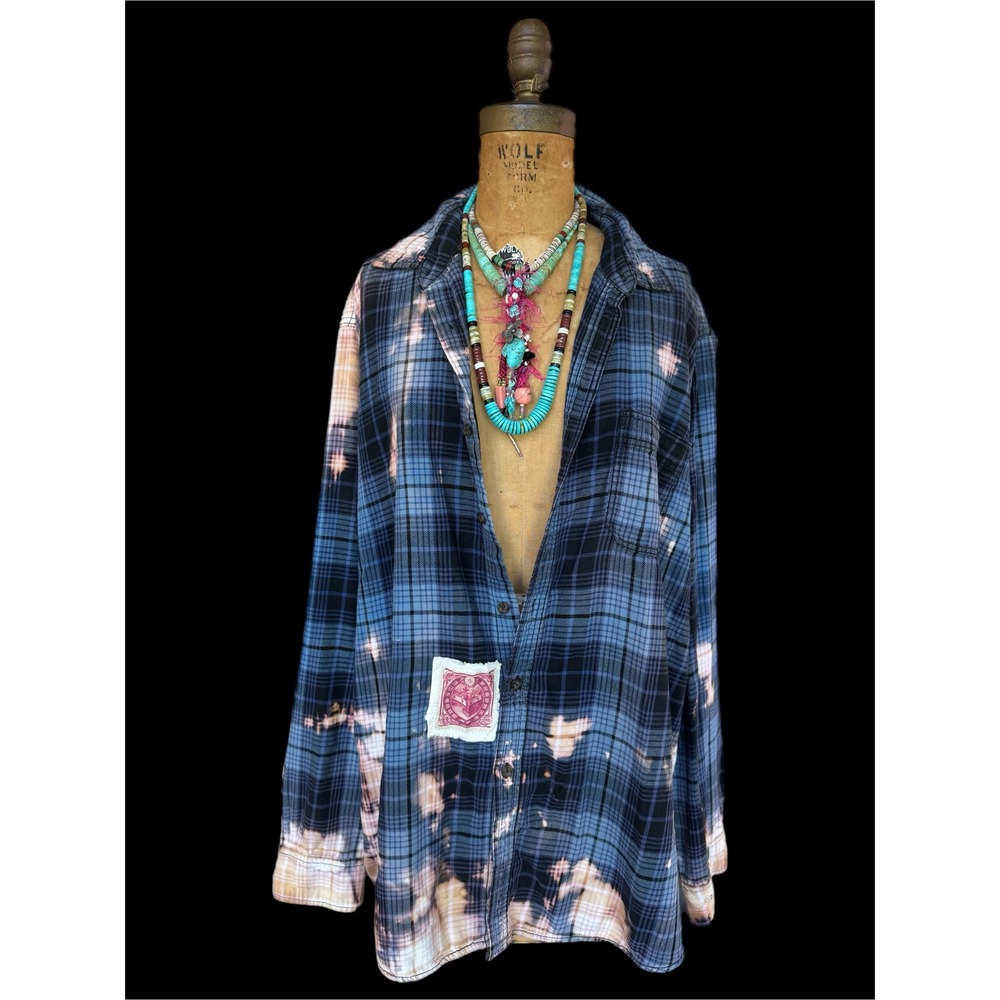 Moonshine Salvage Bleached Floral Art Flannel Shirt XL Cottagecore Boho - Picture 5 of 9